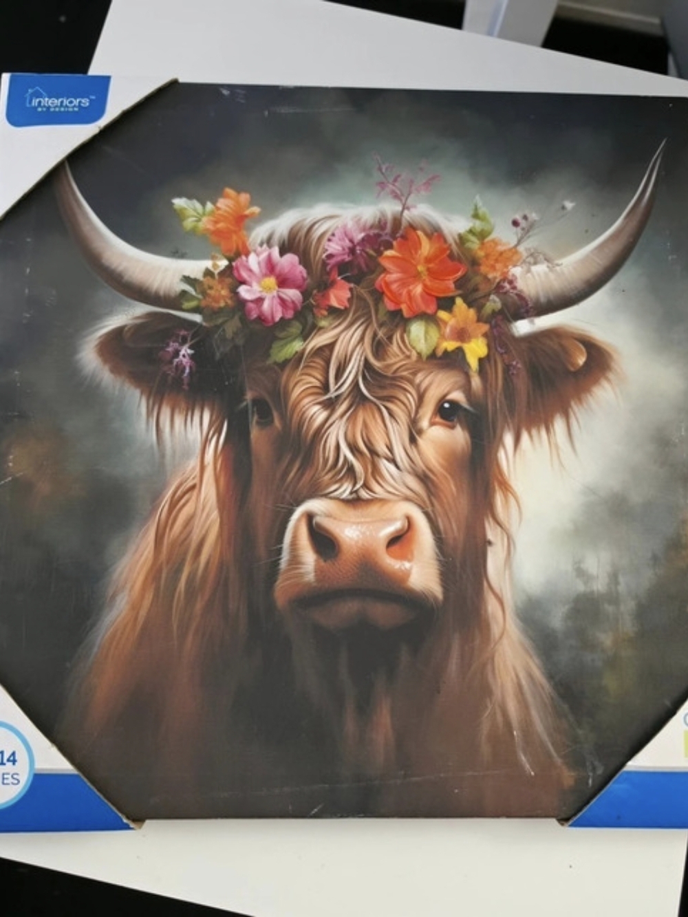 Interiors by Design Highland Cow Floral Canvas Wall Art 14x14